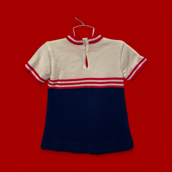Vintage 60s Nautical Baby Knit Dress Red, White & Navy Sailor Anchor 12M - Picture 2 of 3